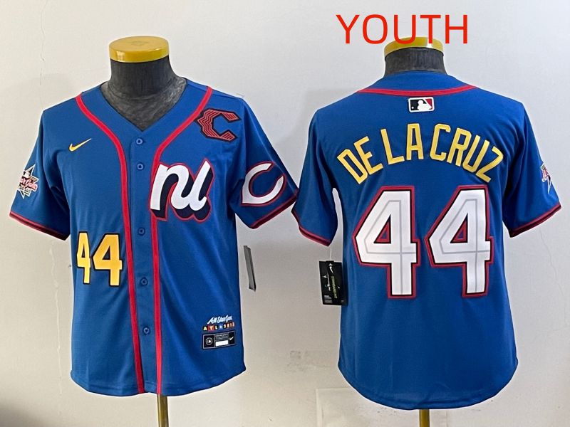 Youth 2025 Cincinnati Reds #44 De Lacruz Blue All star Nike MLB Jersey style 05